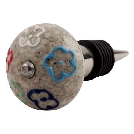Multi Colored Floral Crackle Ceramic Wine Stopper